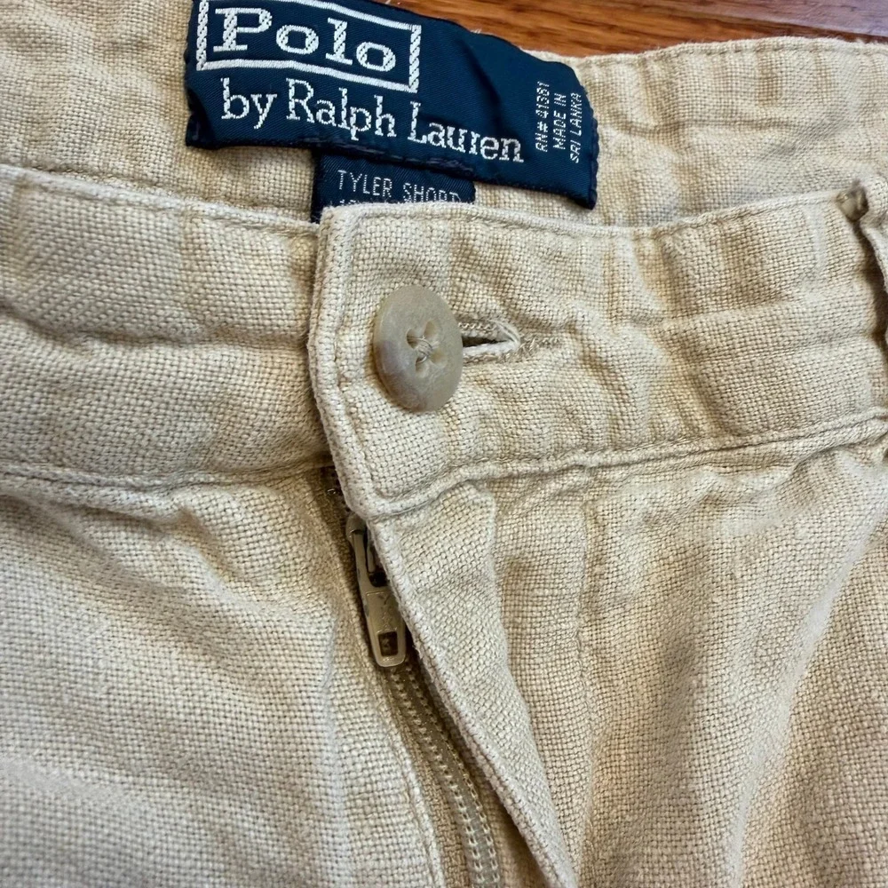 Vintage Polo Ralph Lauren 100% Linen Tyler Shorts Fits Mens 35 Pleated Khaki 7